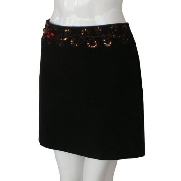 new CACHE Skirt, 30" Waist, Beaded waist, Back zip, Black, Mini, Lined - Picture 4 of 12